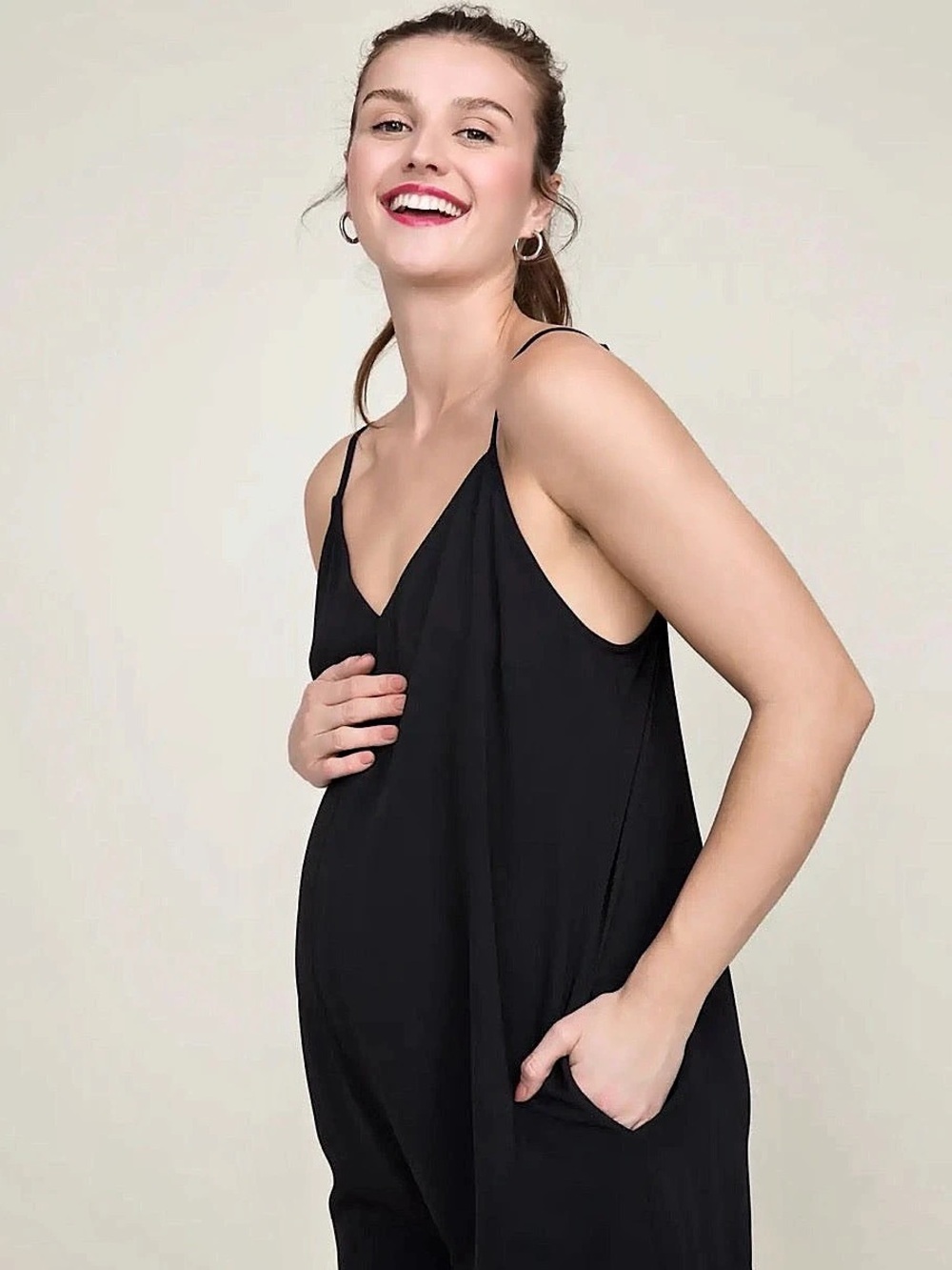 HATCH The Georgie Jumpsuit Black Spaghetti Strap